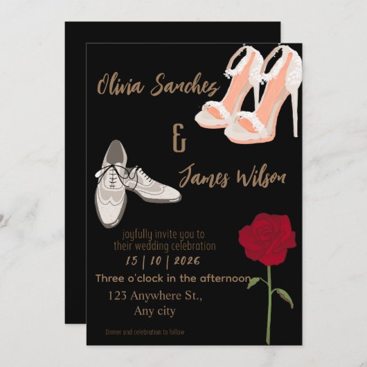 Invitation Modern Mr and Mrs wedding gold (Devant / Derrière)