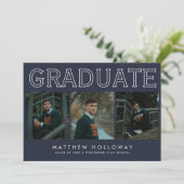 Invitation Modern Navy 3 Photo Graduation Announcement  (Debout devant)
