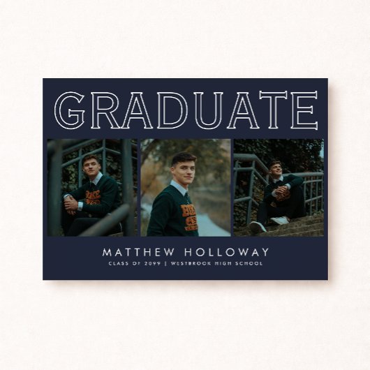 Invitation Modern Navy 3 Photo Graduation Announcement 
