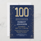 Invitation Modern Navy Blue 100e anniversaire Surprise Party (Devant)