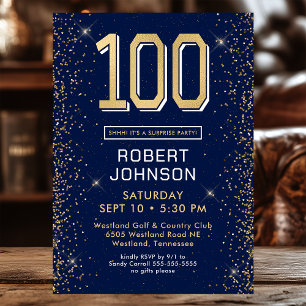Invitation Modern Navy Blue 100e anniversaire Surprise Party