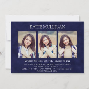 Invitation Modern Navy Blue 4 Photo 2 Side Graduation Party