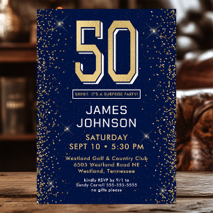 Invitation Modern Navy Blue 50e anniversaire Surprise Party
