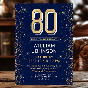 Invitation Modern Navy Blue 80e anniversaire Surprise Party