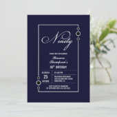 Invitation Modern Navy Blue 90e fête d'anniversaire (Debout devant)