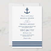 Invitation Modern Navy Blue Anchor Nautical QR Code Wedding (Devant)