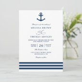 Invitation Modern Navy Blue Anchor Nautical QR Code Wedding (Debout devant)
