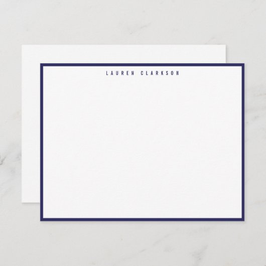 Invitation Modern Navy Blue Border Note Card (Devant / Derrière)