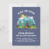 Invitation Modern Navy Blue Camping Birthday Party (Devant)