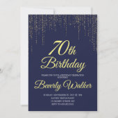 Invitation Modern Navy Blue Gold 70e fête d'anniversaire (Devant)