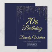 Invitation Modern Navy Blue Gold 70e fête d'anniversaire (Devant / Derrière)