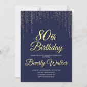 Invitation Modern Navy Blue Gold 80e fête d'anniversaire (Devant)