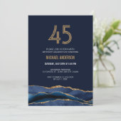 Invitation Modern Navy Blue Gold Agate 45e anniversaire fête (Debout devant)