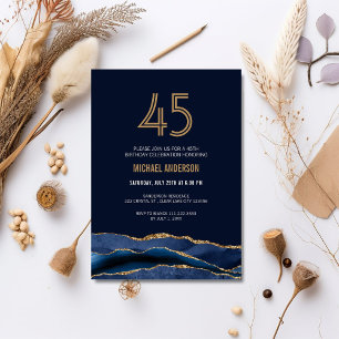 Invitation Modern Navy Blue Gold Agate 45e anniversaire fête