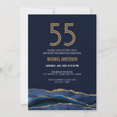 Invitation Modern Navy Blue Gold Agate 55e anniversaire fête (Devant)