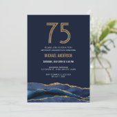 Invitation Modern Navy Blue Gold Agate 75e anniversaire fête (Debout devant)