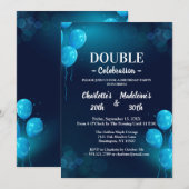 Invitation Modern Navy Blue Joint Birthday (Devant / Derrière)