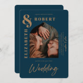 Invitation Modern Navy Bold Style Bold Gras Mariage photo Arc (Devant / Derrière)