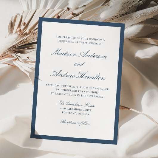 Invitation Modern Navy Border Wedding