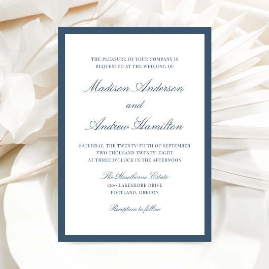 Invitation Modern Navy Border Wedding