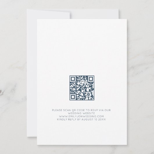 Invitation Modern Navy Burnt Orange Florals QR Code Wedding (Dos)