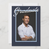 Invitation Modern Navy Stamp Graduation Announcement (Devant)