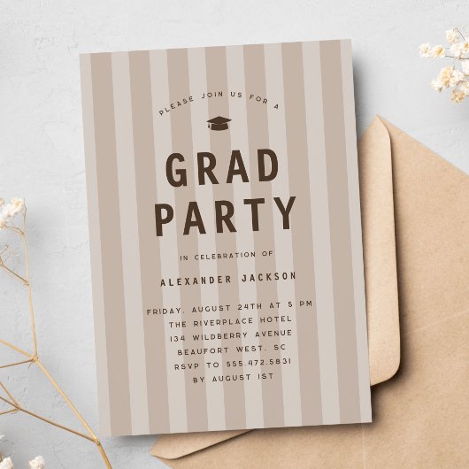 Invitation Modern Neutral Sporty Stripes Graduation Party