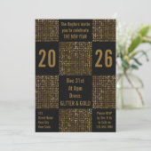 Invitation Modern New Year Black & Gold Glitter Holiday Party (Debout devant)