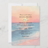 Invitation Modern Ocean Sunset Budget QR Code Wedding (Devant)
