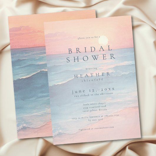 Invitation Modern Ocean Sunset Watercolor Beach Bridal Shower
