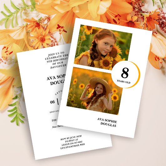 Invitation Modern Orange 2 Multi Photos Collage Birthday