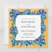 Invitation Modern Orange Blue Hydrangeas Watercolor Wedding (Devant)