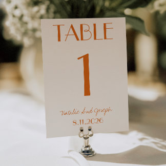 Invitation Modern Orange Cream Whimsical Wedding Table Number