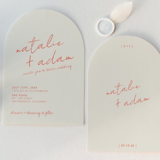 Invitation Modern Orange Retro Fun Whimsical Arched Wedding