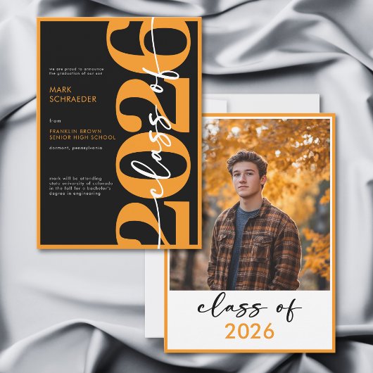 Invitation Modern Orange Typography Graduation Announcement