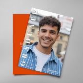 Invitation Modern Orange Vertical Name Graduation Photo Card