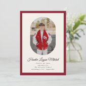Invitation Modern Oval Red High School Photo Graduation (Debout devant)