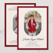 Invitation Modern Oval Red High School Photo Graduation (Devant / Derrière)