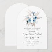 Invitation Modern pampas grass dusty blue first communion (Devant / Derrière)