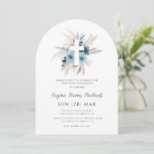 Invitation Modern pampas grass dusty blue first communion (Debout devant)