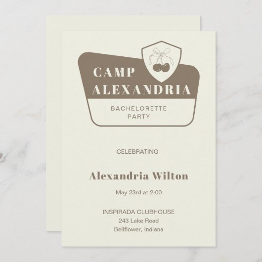 Invitation Modern Park Camping Bachelorette Party (Devant / Derrière)