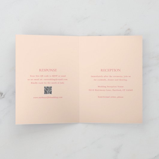 Invitation Modern Peach QR Code Mariage élégant (Intérieur)