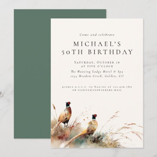 Invitation Modern Pheasant Hunting Adult Birthday (Devant / Derrière)