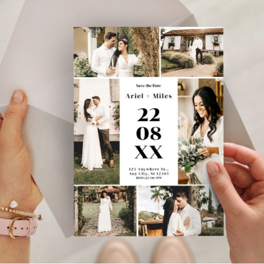 Invitation Modern Photo Collage Save the Date Wedding