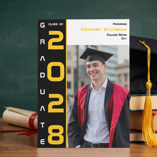 Invitation Modern Photo Gold Black Graduation Announcement