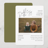 Invitation Modern Photo Joint Kids Siblings Birthday Party (Devant / Derrière)