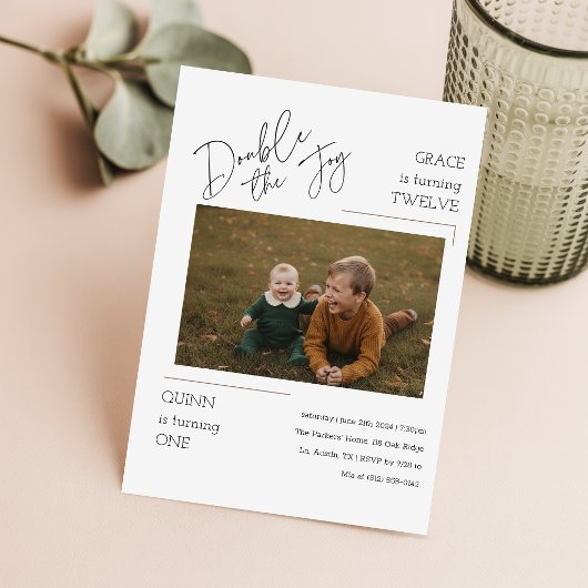 Invitation Modern Photo Joint Kids Siblings Birthday Party