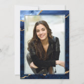 Invitation Modern PHOTO Marbre Bleu Doré Fête de Remise de Di (Dos)