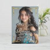 Invitation Modern Photo Quinceanera Gold White (Debout devant)