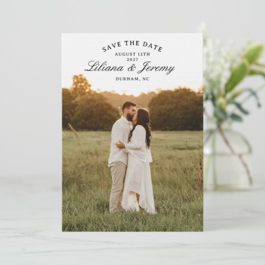 Invitation Modern Photo Save the Date With Arched Text (Debout devant)